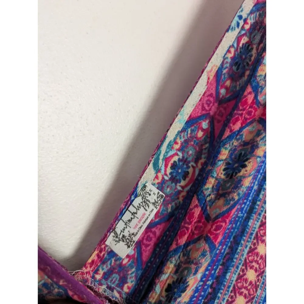 Free People Gypsy Trapeze Slip Dress Boho Asymmetrical Floral Mini Size Small